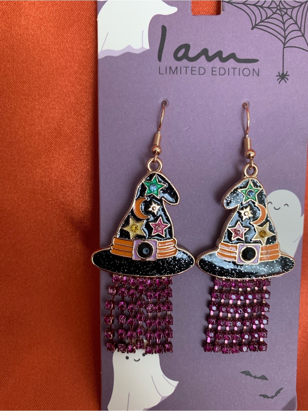 Black & Purple Witch Hat Dangle Earrings - Picture 2 of 6